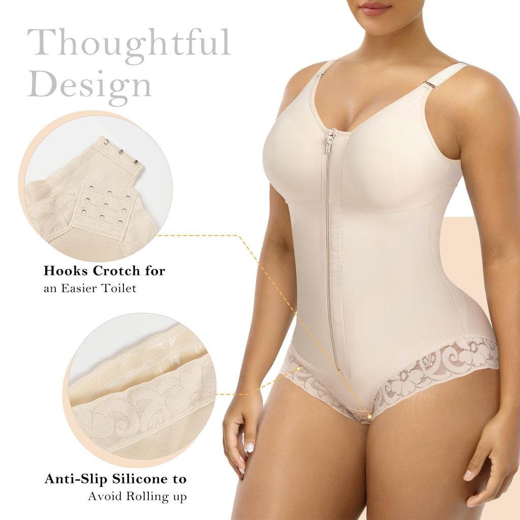 Side Bust Padded Front Zip Brief Cut Bodysuit