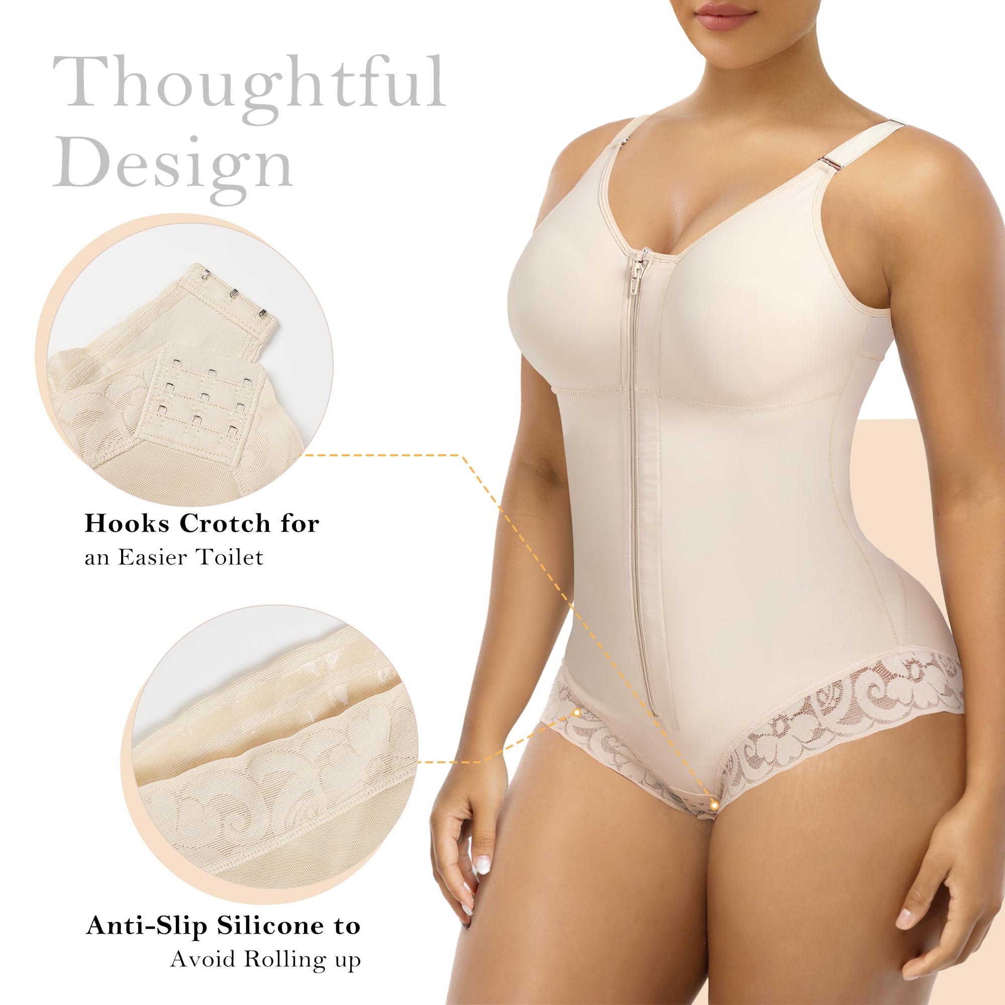 Side Bust Padded Front Zip Brief Cut Bodysuit