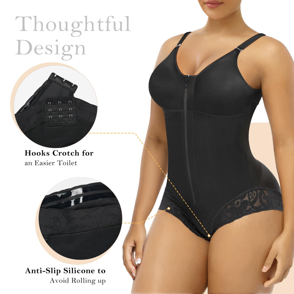 Side Bust Padded Front Zip Brief Cut Bodysuit