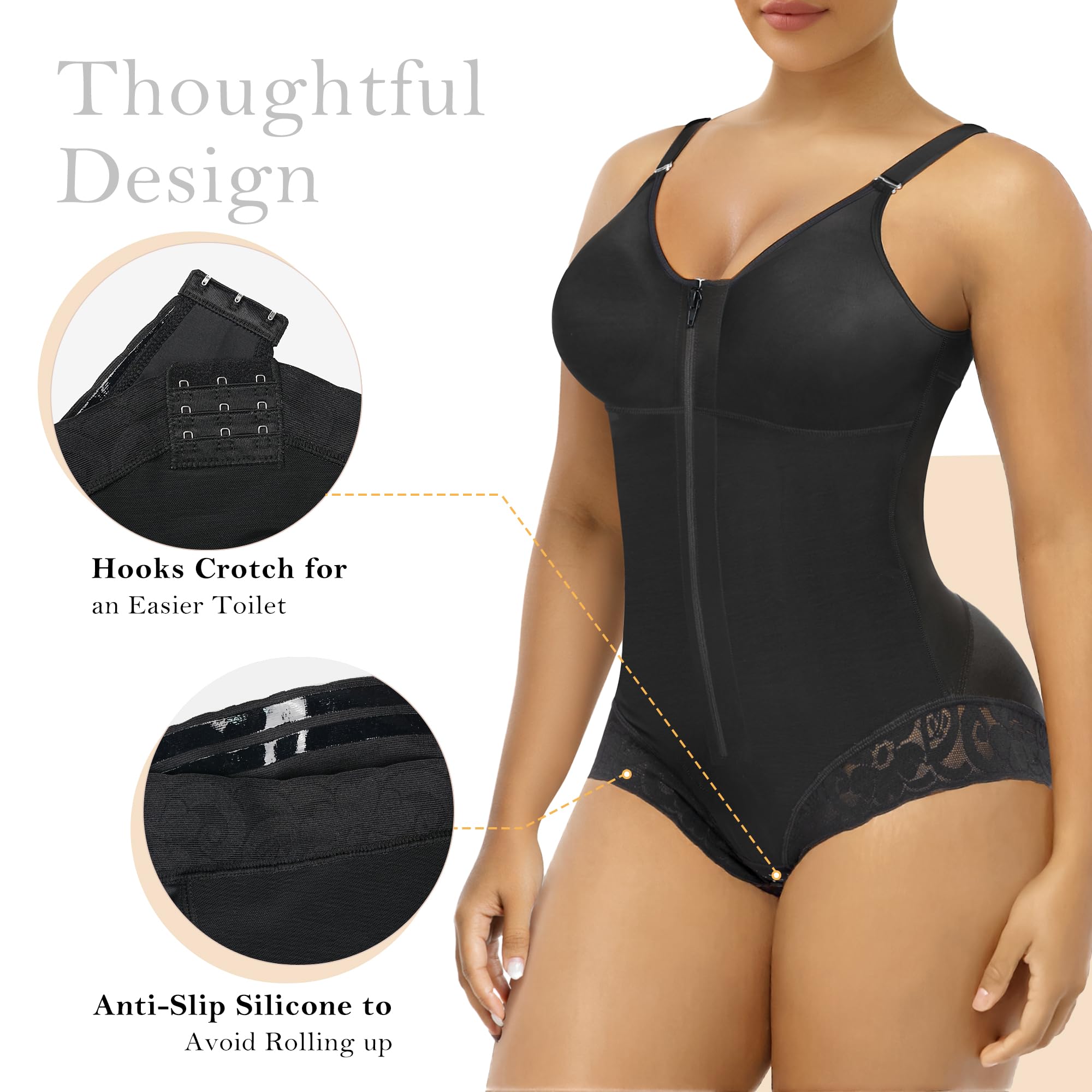 Side Bust Padded Front Zip Brief Cut Bodysuit